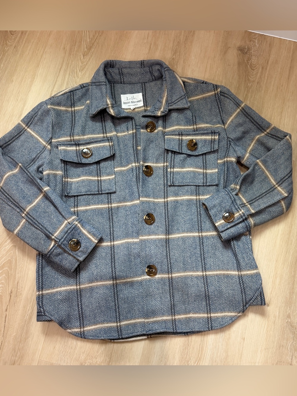 jason maxwell Blue and Cream Plaid Button-Front Jacket